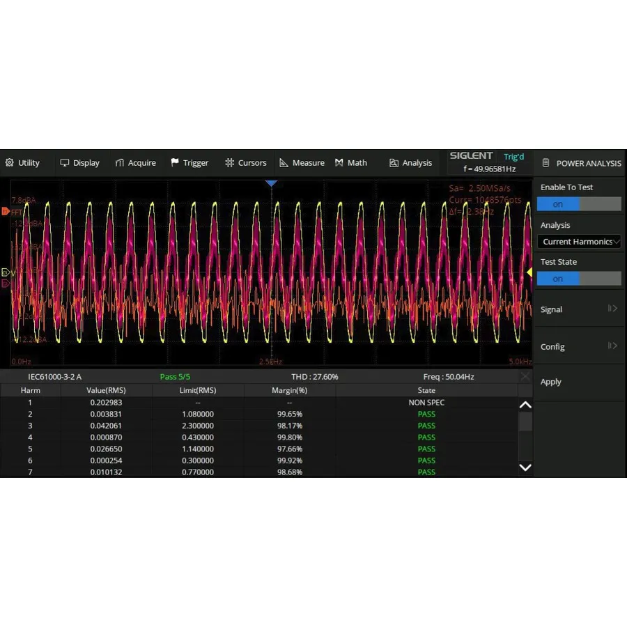 Siglent SDS3000HD-PA Software pro analýzu výkonu