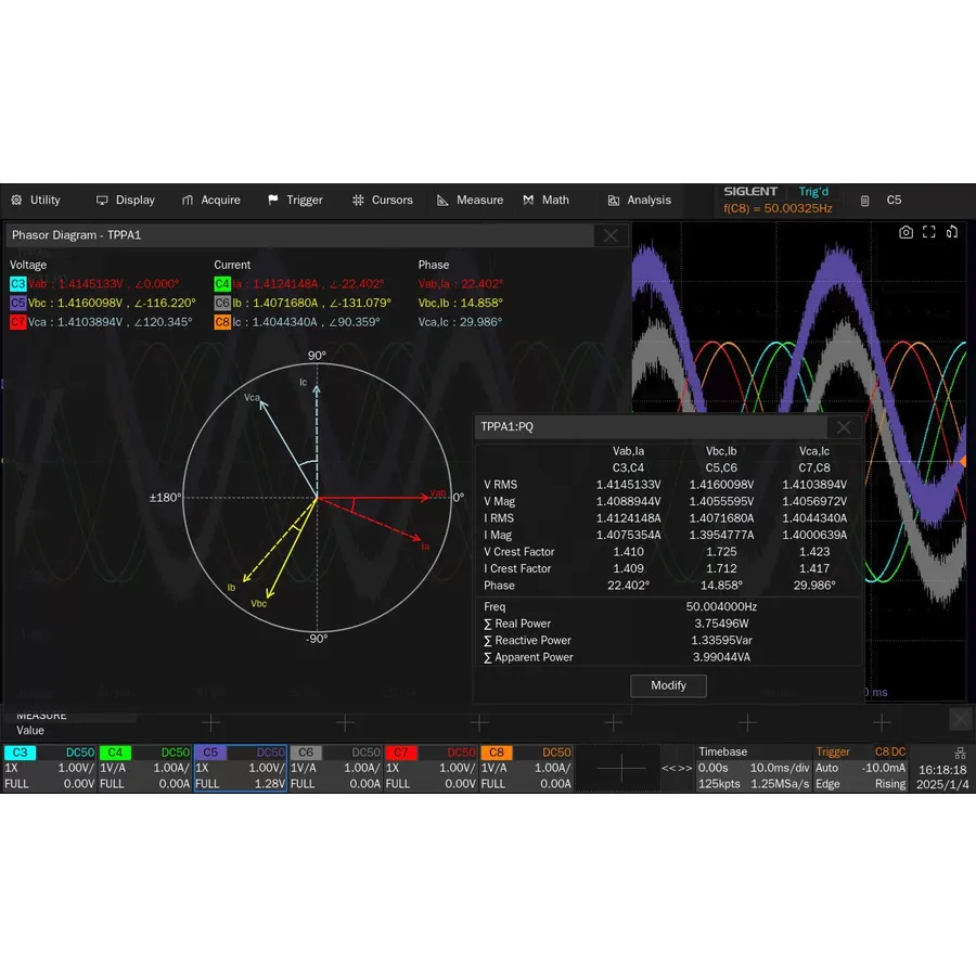 Siglent SDS5000HD-PA3 Software pro analýzu třífázového výkonu
