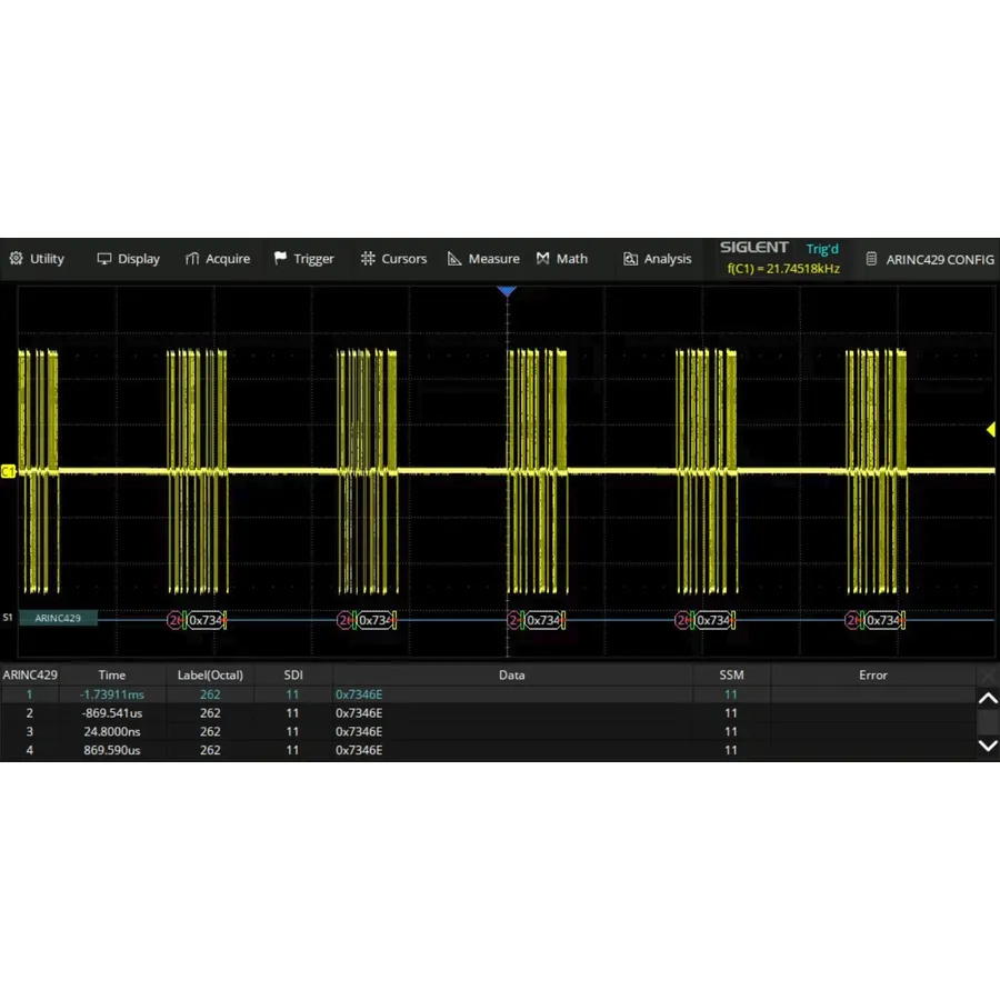 Siglent SDS5000L-ARINC Software pro dekódování ARINC 429