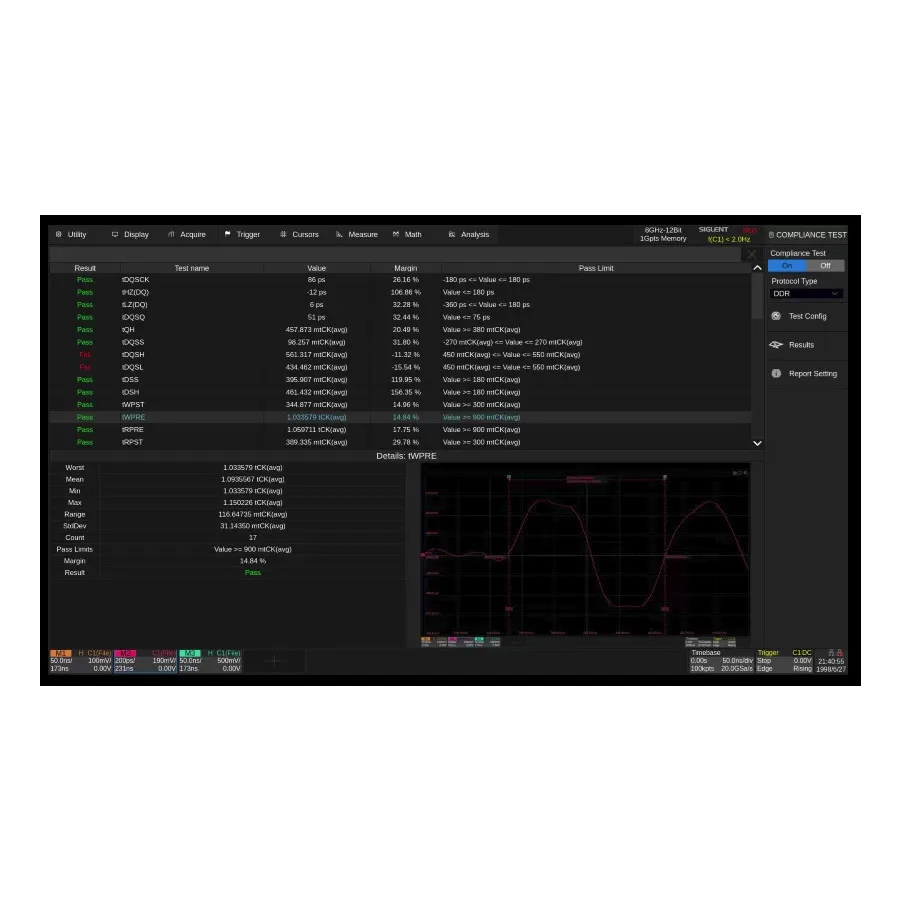 Software pro testování shody Siglent SDS7000A-CT-DDR DDR2/DDR3