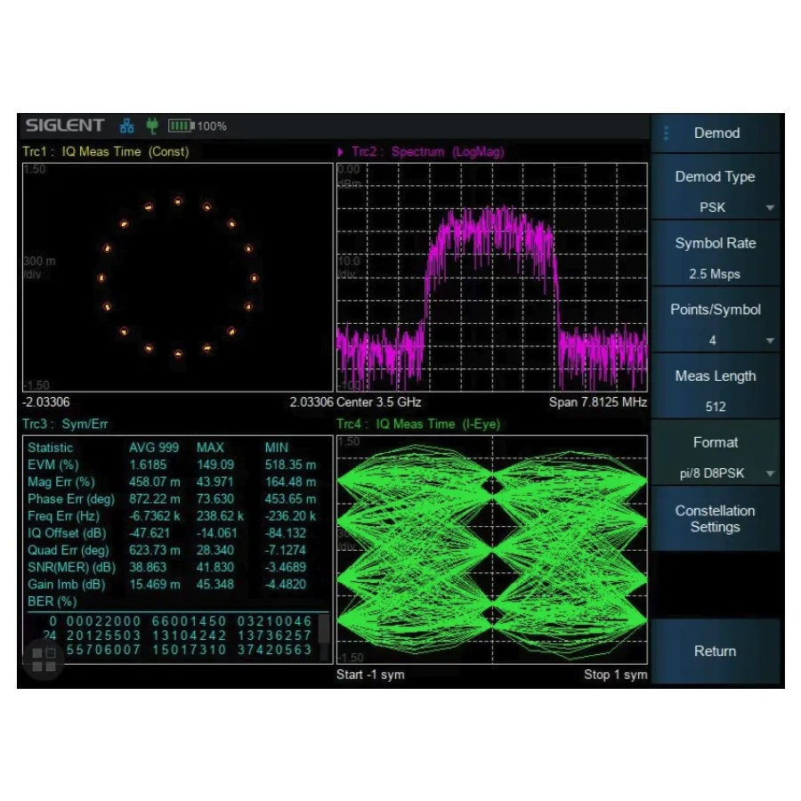 Volba analýzy digitální modulace Siglent SHA860-DMA