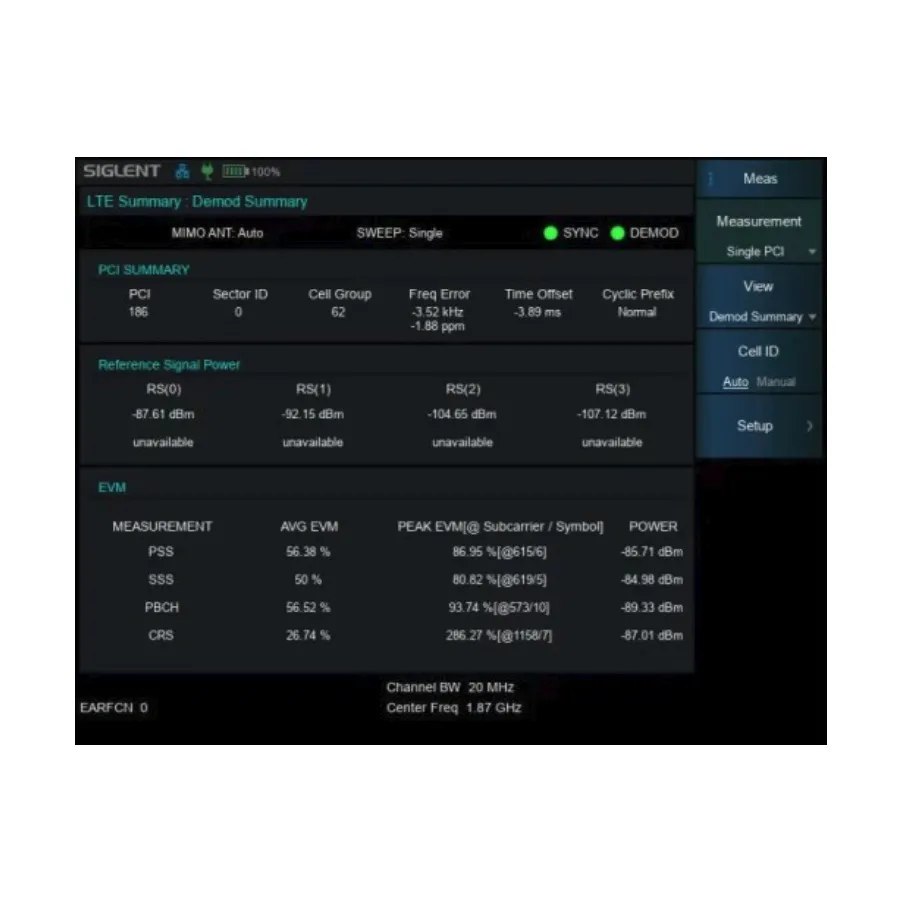 Volba měření Siglent SHA860-LTE LTE TDD/FDD OTA