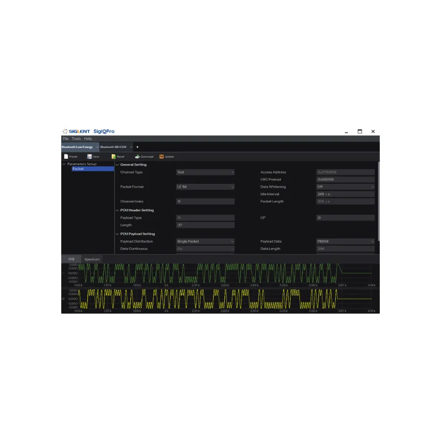 Siglent SigIQPro-BT Software pro generování signálů Bluetooth