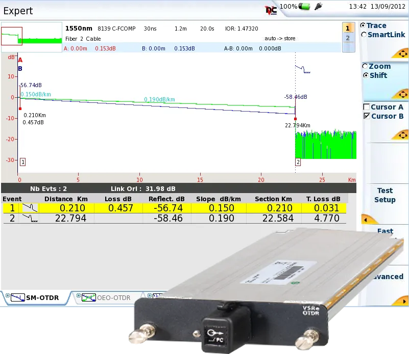 Modul Viavi E81162C OTDR 1625 nm v provozu